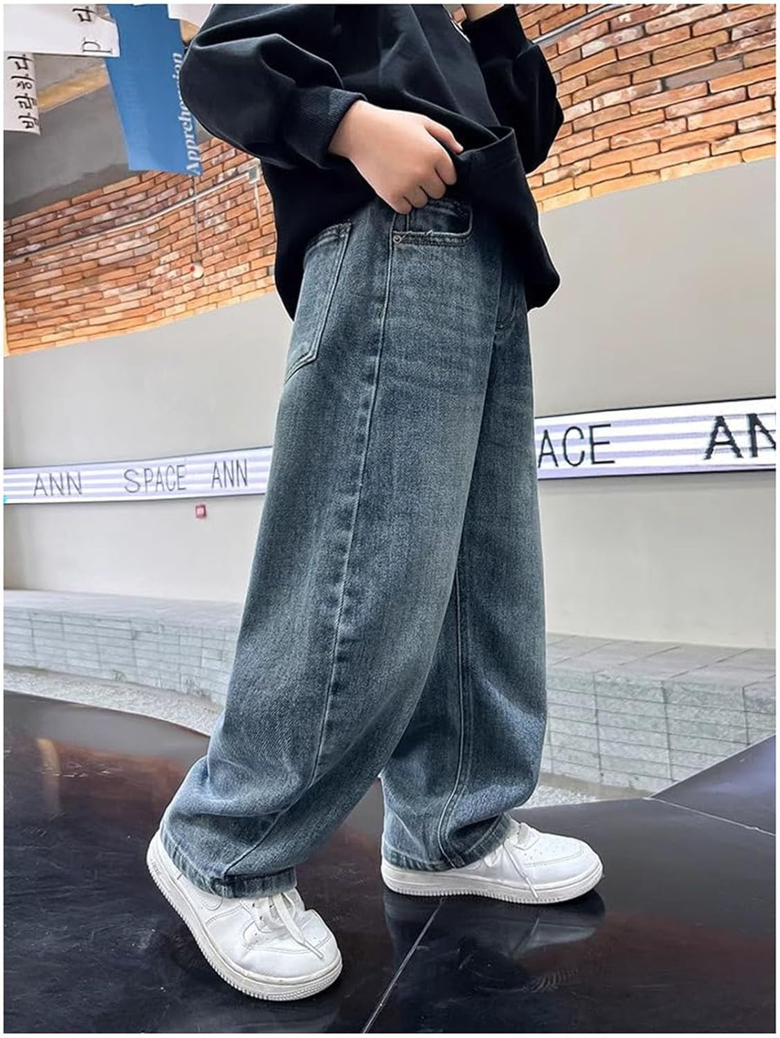 Boys' Jeans Teenager Boys Cargo Trousers Vintage Baggy Children'S Spring Wide Leg Streetwear Hip Hop Trouser Casual Straight Bootcut Denim Pants with Pockets Kids Jeans