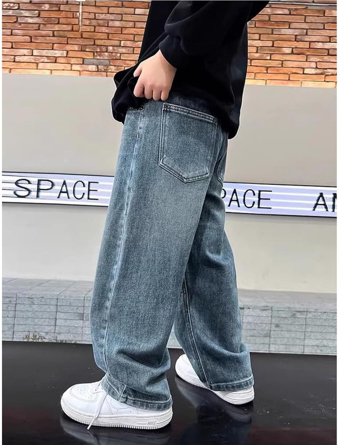 Boys' Jeans Teenager Boys Cargo Trousers Vintage Baggy Children'S Spring Wide Leg Streetwear Hip Hop Trouser Casual Straight Bootcut Denim Pants with Pockets Kids Jeans
