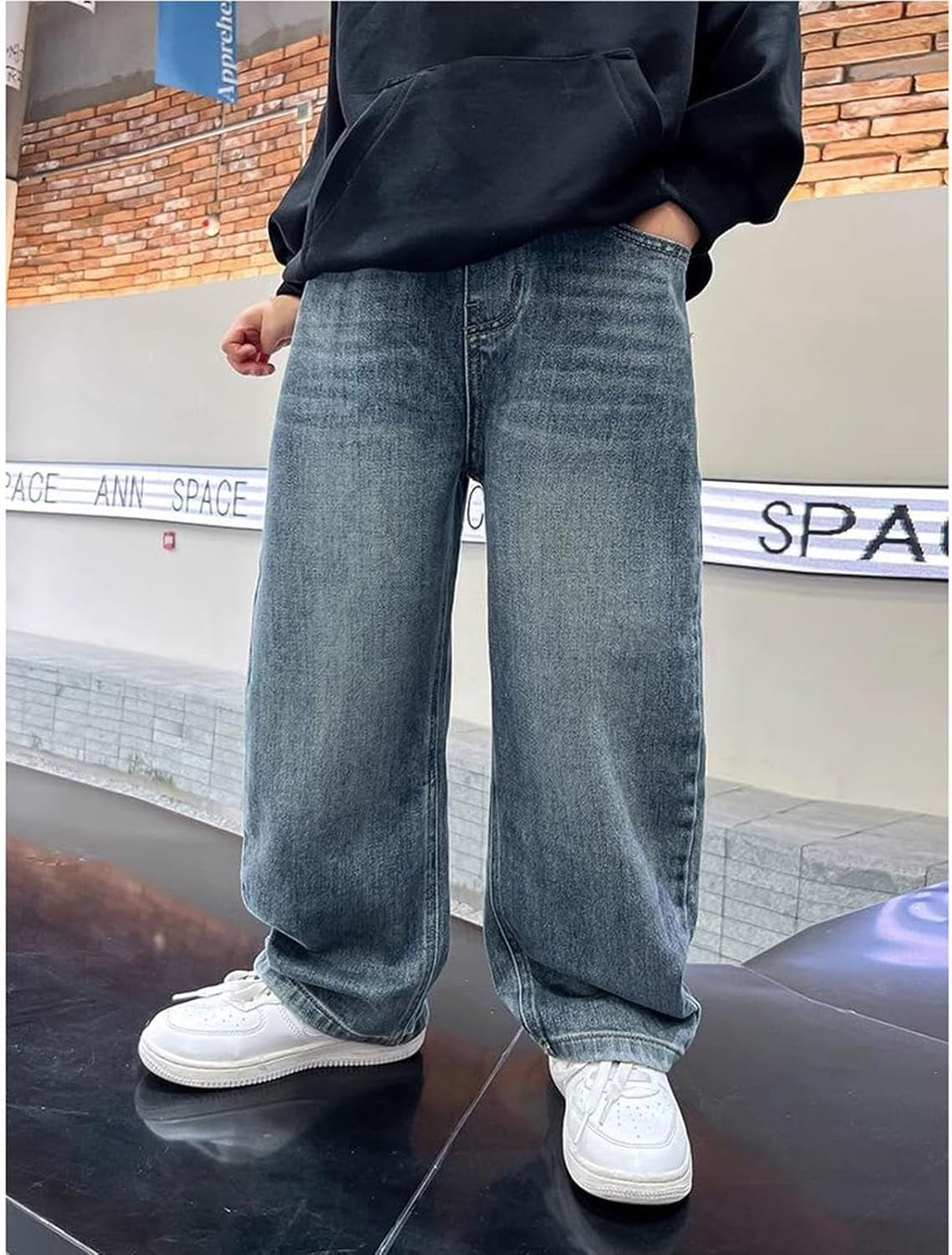 Boys' Jeans Teenager Boys Cargo Trousers Vintage Baggy Children'S Spring Wide Leg Streetwear Hip Hop Trouser Casual Straight Bootcut Denim Pants with Pockets Kids Jeans