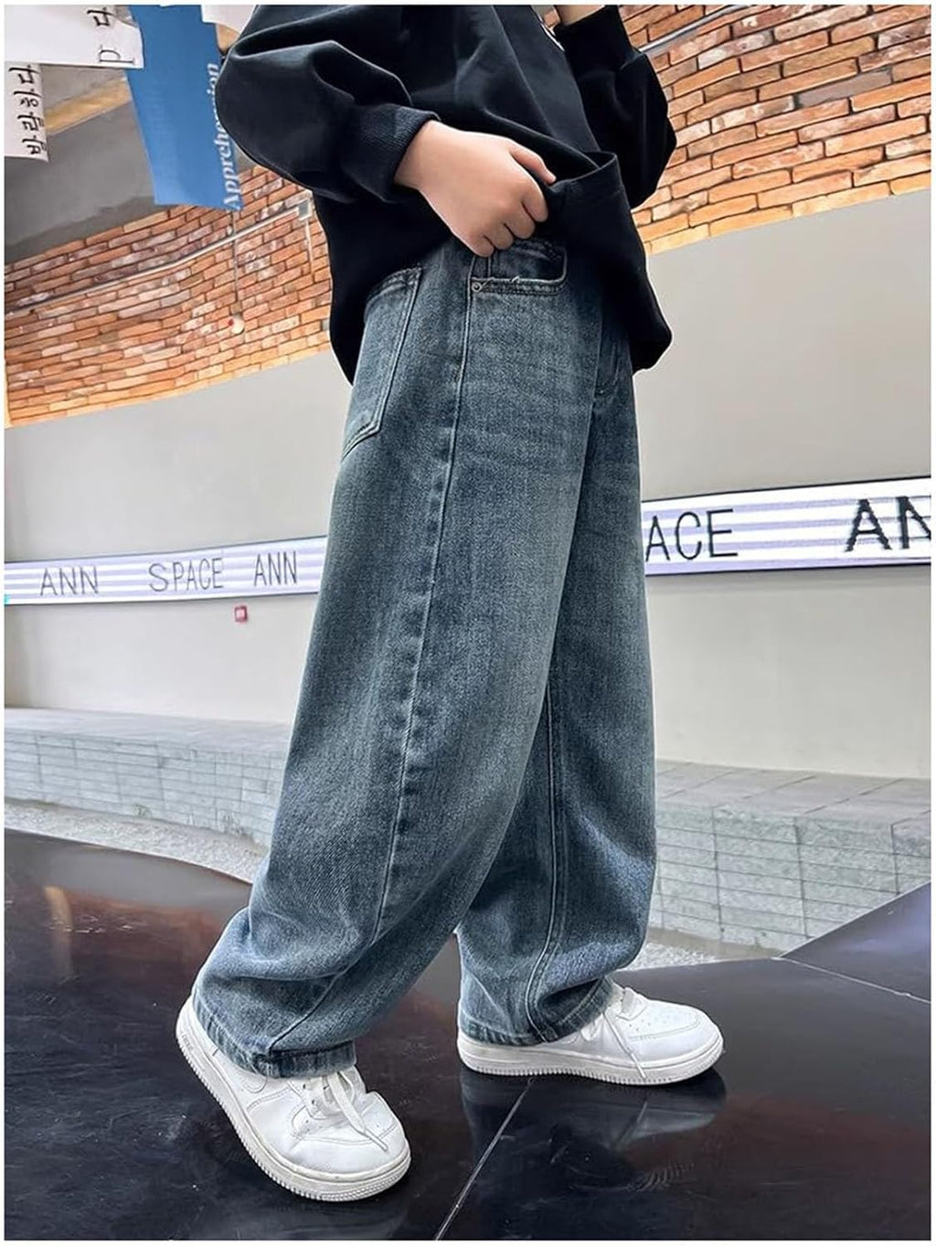 Boys' Jeans Teenager Boys Cargo Trousers Vintage Baggy Children'S Spring Wide Leg Streetwear Hip Hop Trouser Casual Straight Bootcut Denim Pants with Pockets Kids Jeans