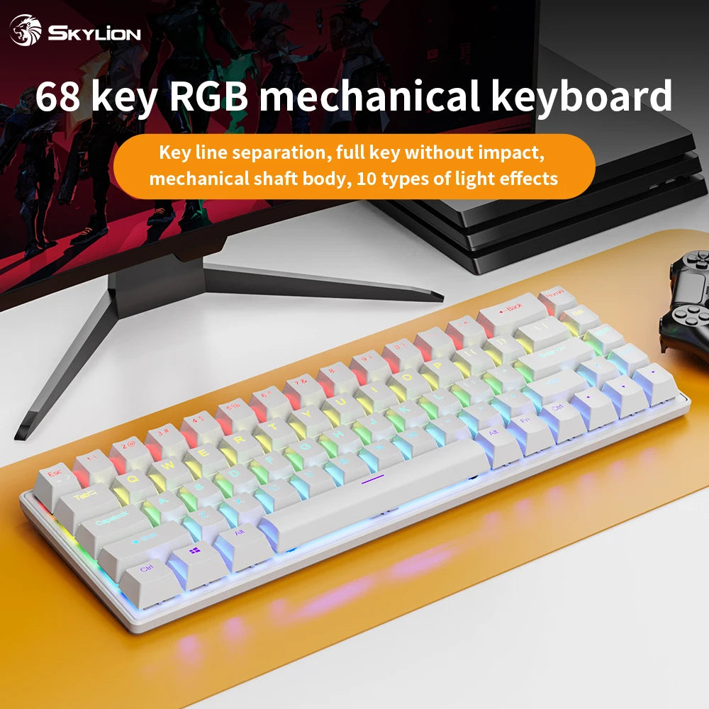 K68 Wired Mechanical Keyboard 10Kinds of Colorful Lighting Gaming and Office for Microsoft Windows and Apple IOS System