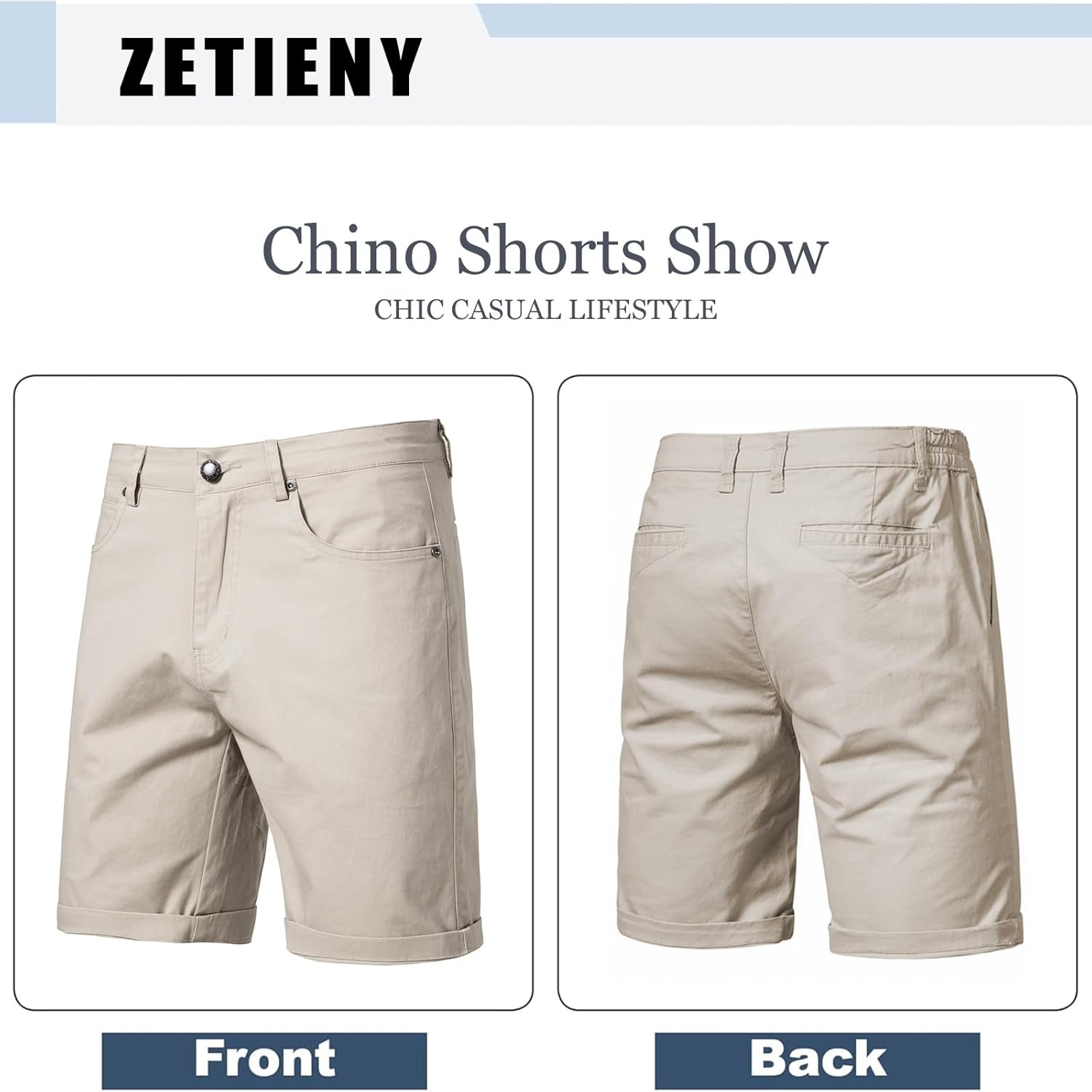 Mens Chino Shorts Slim Fit Cotton Short Summer Smart Half Pants Casual Stretch with Pockets