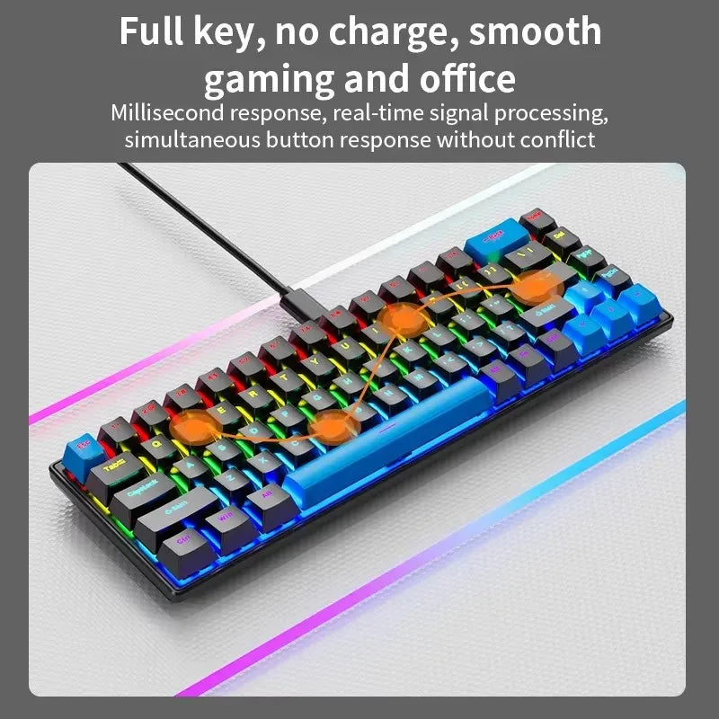 K68 Wired Mechanical Keyboard 10Kinds of Colorful Lighting Gaming and Office for Microsoft Windows and Apple IOS System