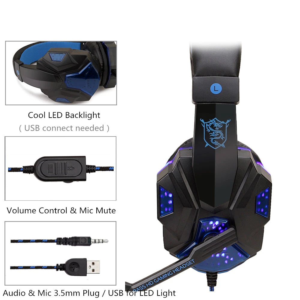 Wired Gaming Headphones with LED Light Noise-Cancelling Gamer Headset with Microphone for PC Computer Laptop for PS4 PS5 Xbox
