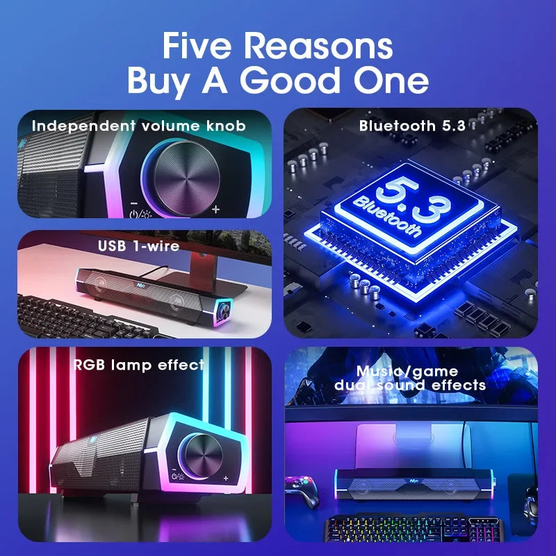 4D Computer Speakers Bluetooth 5.0 Wired Loudspeaker Surround Soundbar Speaker Stereo Subwoofer Sound Bar for Laptop Notebook PC