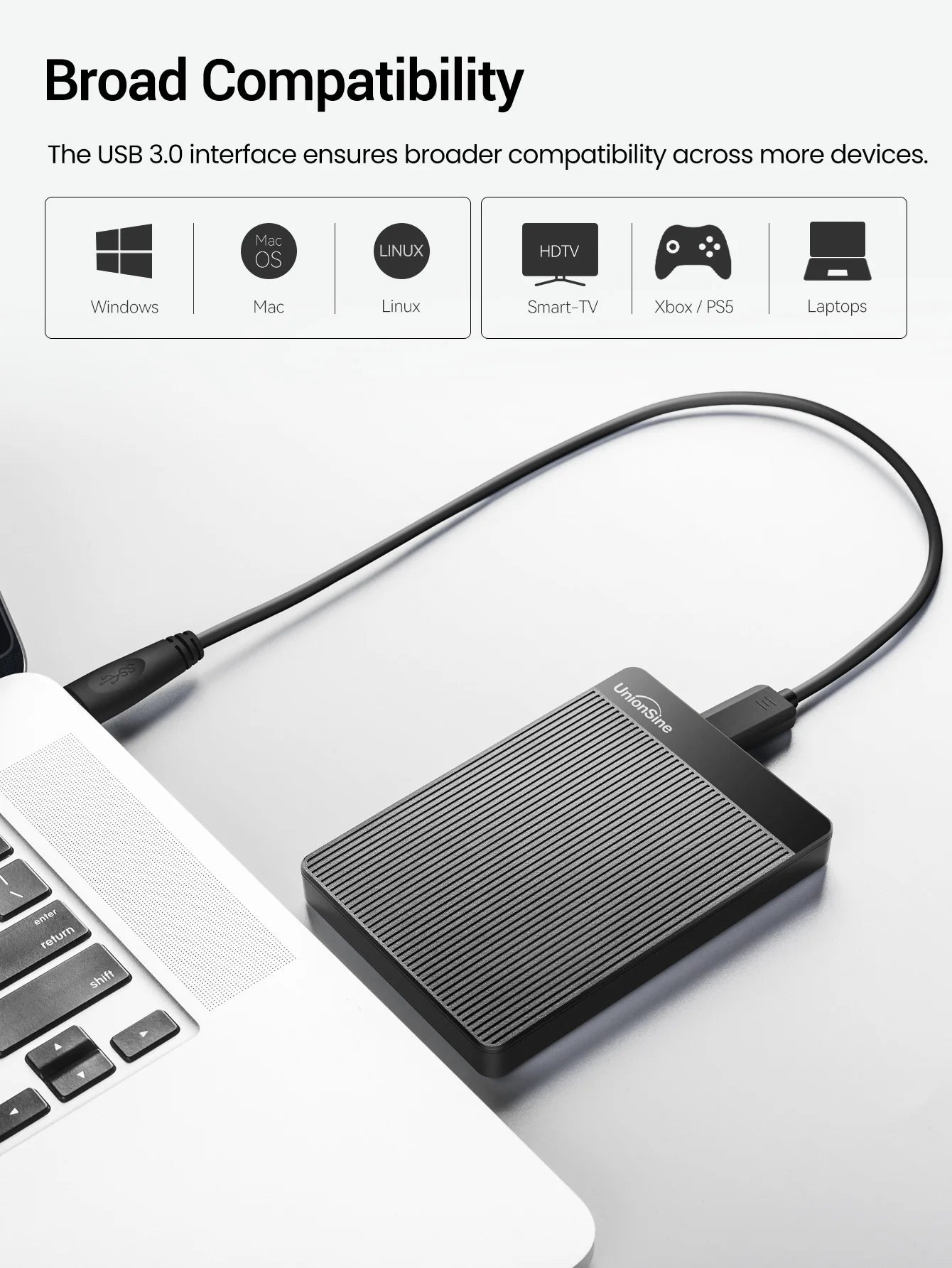 Portable External Hard Drive 1TB 2.5" USB 3.0 High-Speed HDD for PC, Laptop, PS4, PS5, Mac, Smart TV, Xbox, Backup