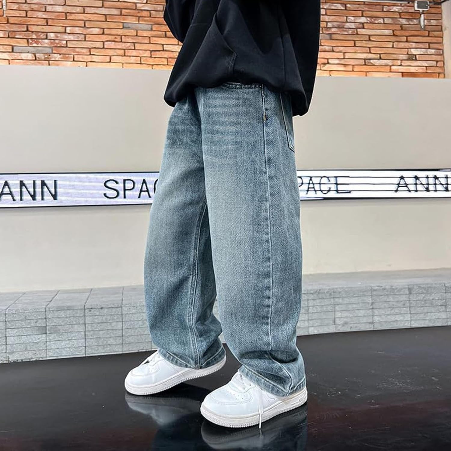Boys' Jeans Teenager Boys Cargo Trousers Vintage Baggy Children'S Spring Wide Leg Streetwear Hip Hop Trouser Casual Straight Bootcut Denim Pants with Pockets Kids Jeans