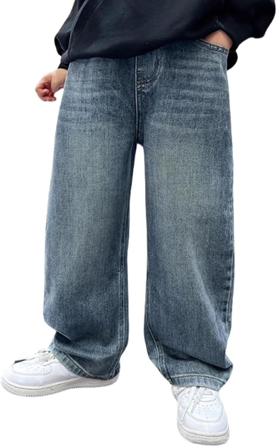 Boys' Jeans Teenager Boys Cargo Trousers Vintage Baggy Children'S Spring Wide Leg Streetwear Hip Hop Trouser Casual Straight Bootcut Denim Pants with Pockets Kids Jeans