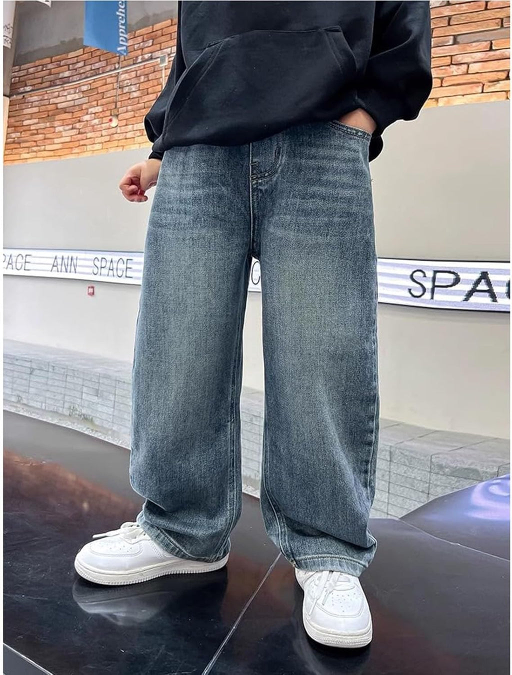 Boys' Jeans Teenager Boys Cargo Trousers Vintage Baggy Children'S Spring Wide Leg Streetwear Hip Hop Trouser Casual Straight Bootcut Denim Pants with Pockets Kids Jeans
